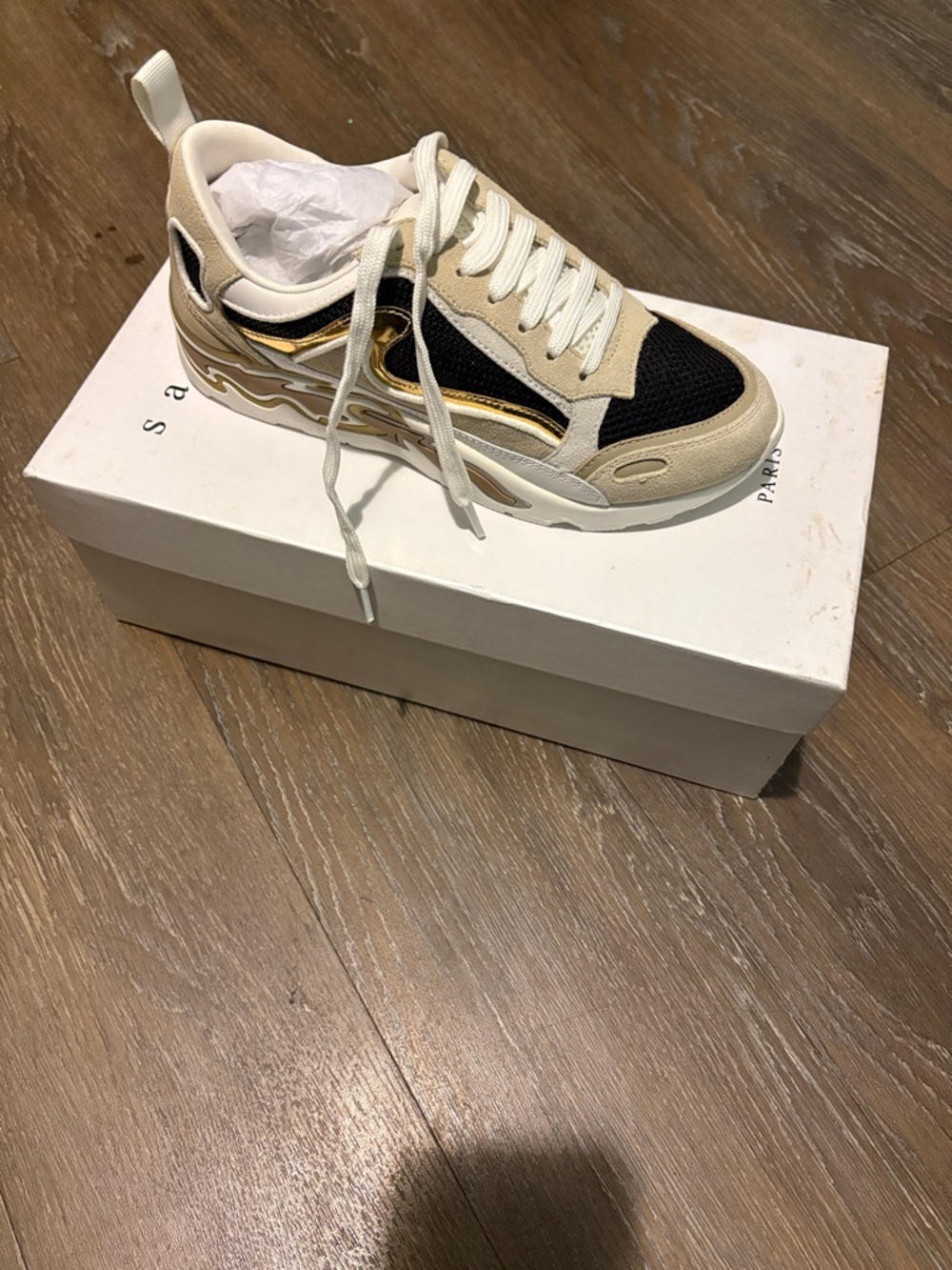 Sandro Black, Cream & Gold Platform Sneaker